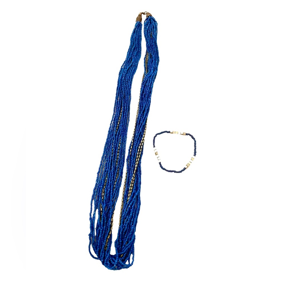 Antique gold & blue necklace & bracelet set